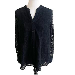 Soft Surroundings Crochet Lace Whimsigoth Tunic Size XL Black V Neck Dark Fairy